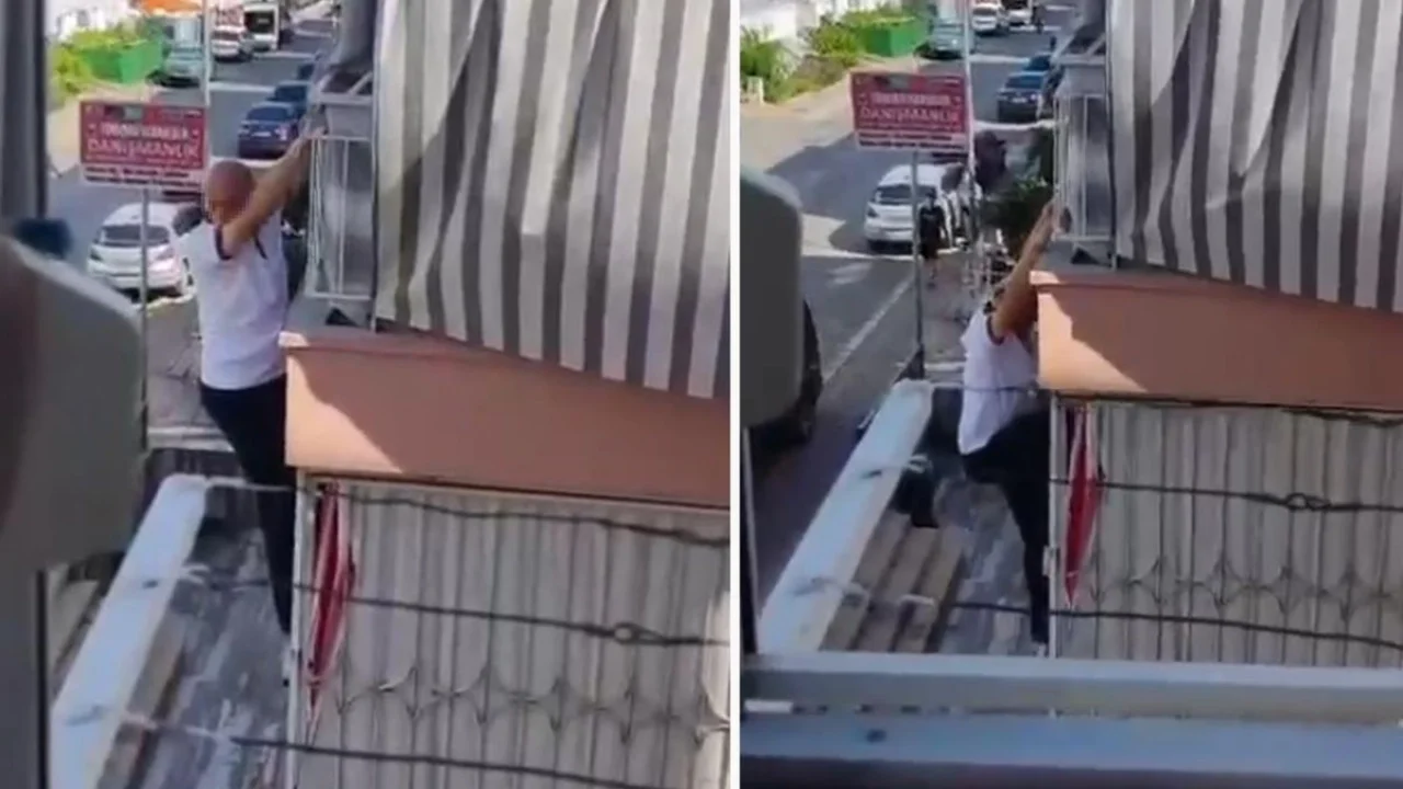 BALKON DEMİRİNDE ASILI KALDI